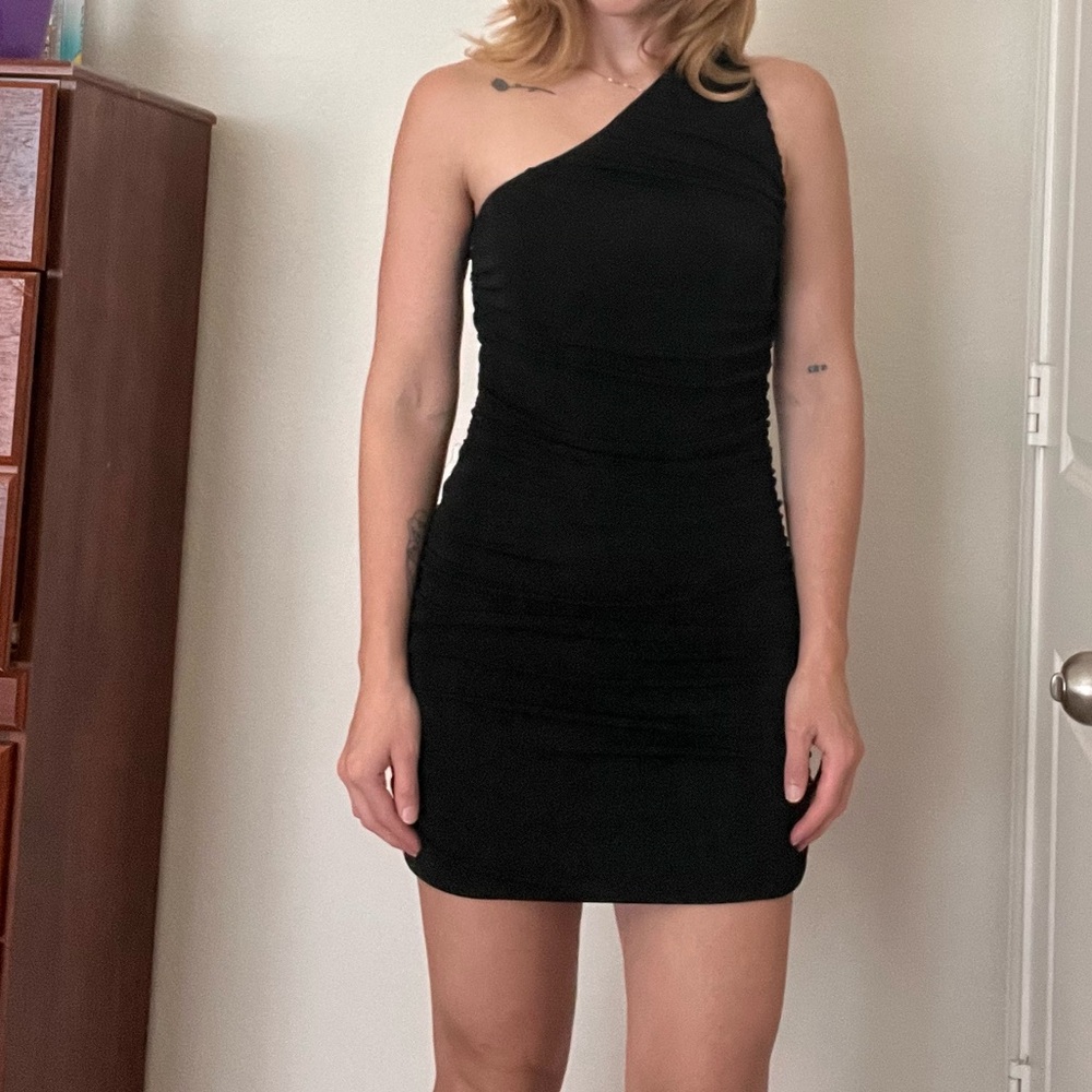 Black one shoulder mini dress